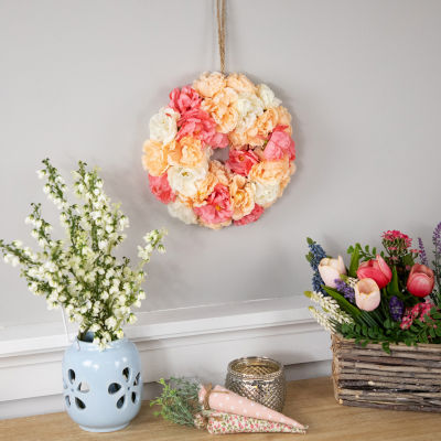 Northlight 8in Pink And White Peony Floral Indoor Christmas Wreath