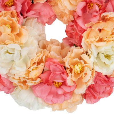 Northlight 8in Pink And White Peony Floral Indoor Christmas Wreath