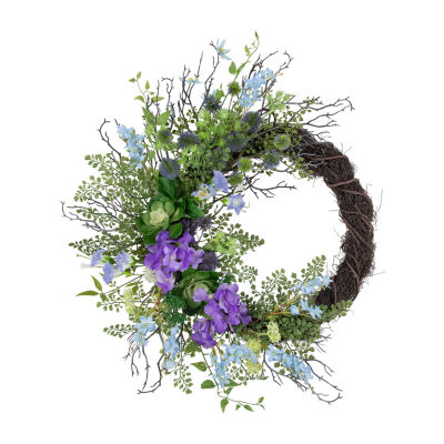 Northlight 24in Mixed Wild Flowers And Twig Indoor Wreath