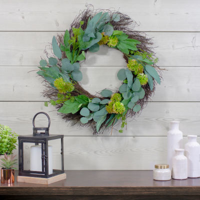 Northlight 23in Olive Leaf And Floral Twig Indoor Christmas Wreath