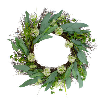 Northlight 23in Olive Leaf And Floral Twig Indoor Christmas Wreath