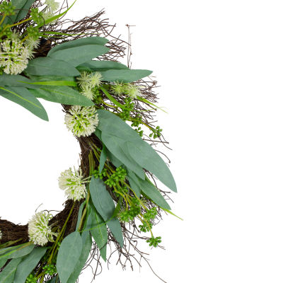 Northlight 23in Olive Leaf And Floral Twig Indoor Christmas Wreath