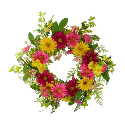 Northlight 23in Chrysanthemum And Daisy Floral Indoor Christmas Wreath