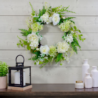 Northlight 24in Peony And Rose  Spring Wreath