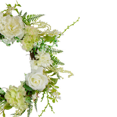 Northlight 24in Peony And Rose  Spring Wreath