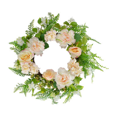 Northlight 24in Rose And Peony Fern Floral Indoor Christmas Wreath