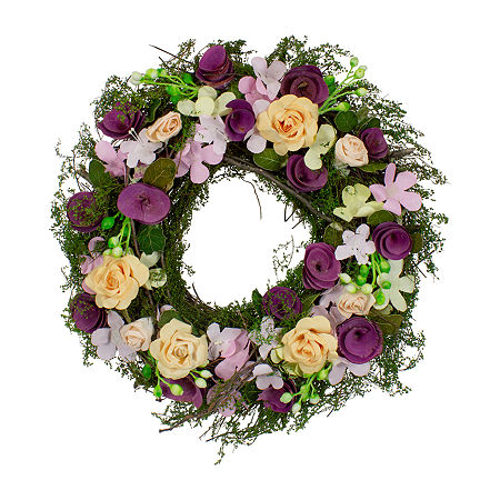 Northlight 14in Berries And Twig Floral Indoor Christmas Wreath, One Size, Purple