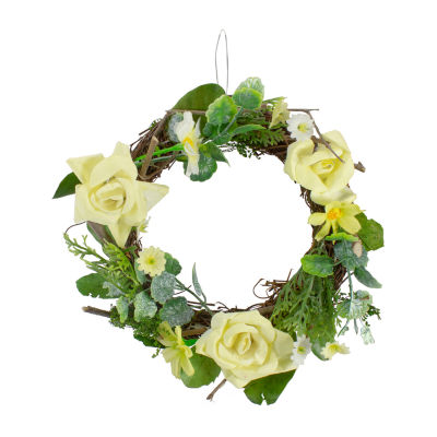 Northlight 7in Mini Rose And Foliage Yellow Indoor Christmas Wreath