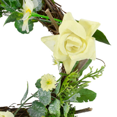 Northlight 7in Mini Rose And Foliage Yellow Indoor Christmas Wreath