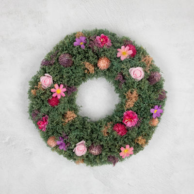 Northlight 13in Pink Rose And Thistle Mixed Floral Indoor Christmas Wreath