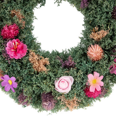 Northlight 13in Pink Rose And Thistle Mixed Floral Indoor Christmas Wreath