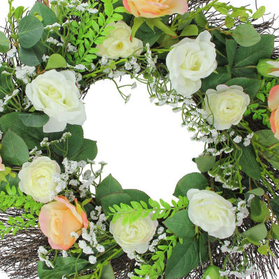 Northlight 24in Rose Foliage Unlit Indoor Christmas Wreath