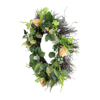 Northlight 24in Rose Foliage Unlit Indoor Christmas Wreath