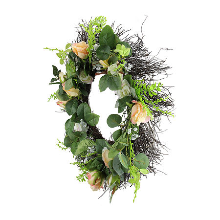 Northlight 24in Rose Foliage Unlit Indoor Christmas Wreath, One Size, Green