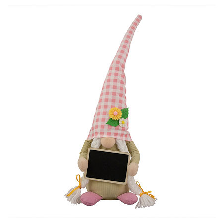 Northlight 16in Gingham Plaid With Chalkboard Gnome, One Size, Pink