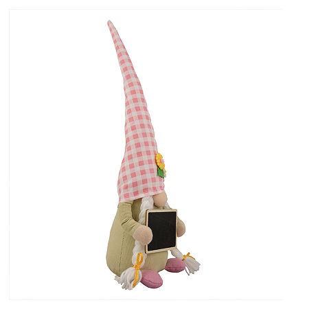 Northlight 16in Gingham Plaid With Chalkboard Gnome, One Size, Pink