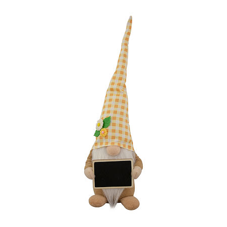 Northlight 16in Gingham Plaid With Chalkboard Gnome, One Size, Yellow