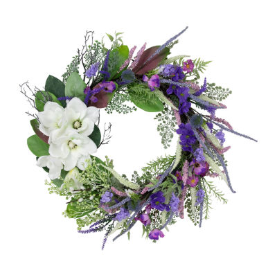 Northlight 24in Mixed Wildflowers And Magnolias Indoor Christmas Wreath