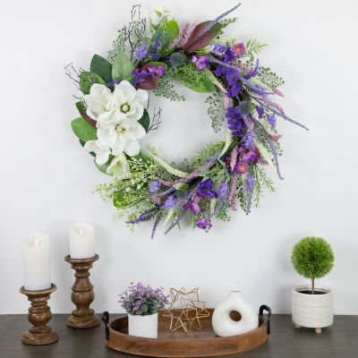 Northlight 24in Mixed Wildflowers And Magnolias Indoor Christmas Wreath