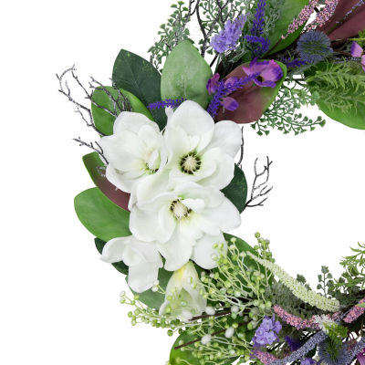 Northlight 24in Mixed Wildflowers And Magnolias Indoor Christmas Wreath