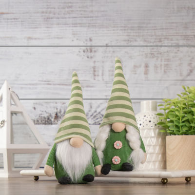 Northlight 9.25in Green Striped Hat Girl Christmas Gnome