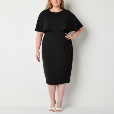 Danny & Nicole Plus Short Sleeve Popover Midi Sheath Dress