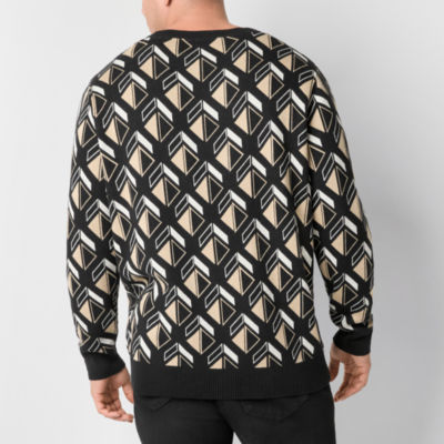 Shaquille O'Neal XLG Geo Pattern Big and Tall Mens Crew Neck Long Sleeve Pullover Sweater