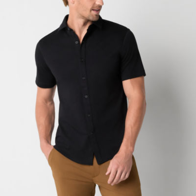 Stylus Mens Regular Fit Short Sleeve Knit Button-Down Shirt