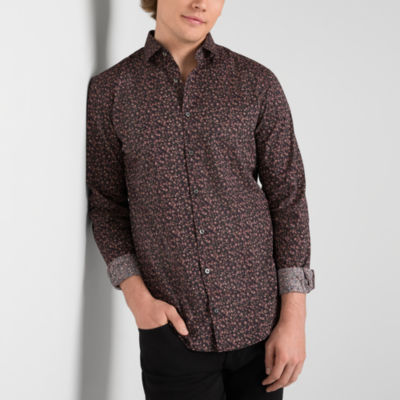 J. Ferrar Slim Mens Fit Long Sleeve Floral Button-Down Shirt