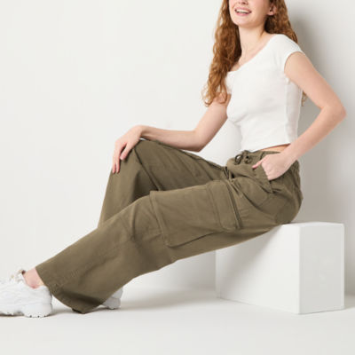 Arizona Airy Drape Womens High Rise Wide Leg Cargo Pant-Juniors