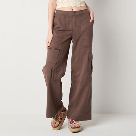 Arizona Airy Drape Womens Low Rise Straight Cargo Pant-Juniors, 12, Brown