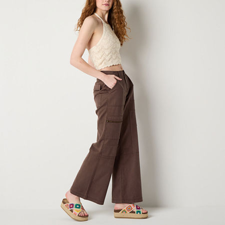 Arizona Airy Drape Womens Low Rise Straight Cargo Pant-Juniors, 12, Brown