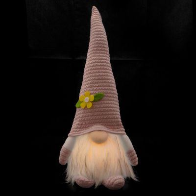 Northlight 12.25in Lighted Pink With Flower Hat Gnome