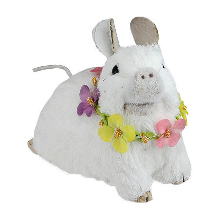 Northlight 6.5in Sisal Piglet With Lei Gnome, One Size, White