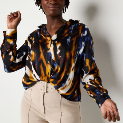 Worthington Womens Long Sleeve Satin Blouse