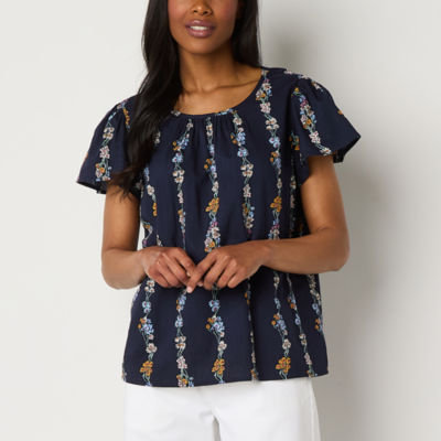 St. John's Bay Womens Round Neck Short Sleeve Blouse