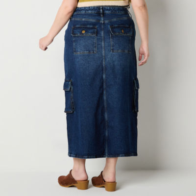 a.n.a Cargo Womens High Rise Long Denim Skirt-Plus