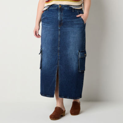 a.n.a Cargo Womens High Rise Long Denim Skirt-Plus