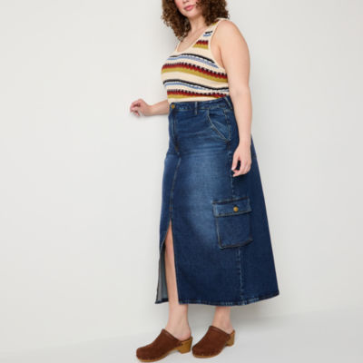 a.n.a Cargo Womens High Rise Long Denim Skirt-Plus