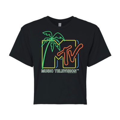 Juniors Cropped Womens Crew Neck Short Sleeve MTV Graphic T-Shirt