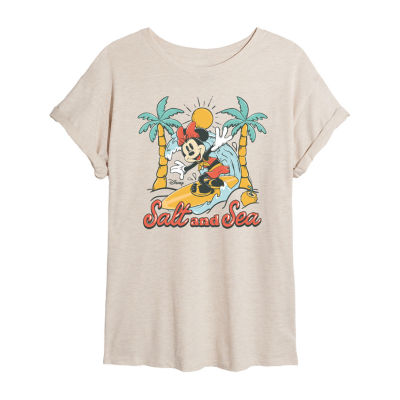 Juniors Minnie Salt And Sea Tee Womens Crew Neck Short Sleeve Mouse Graphic T-Shirt