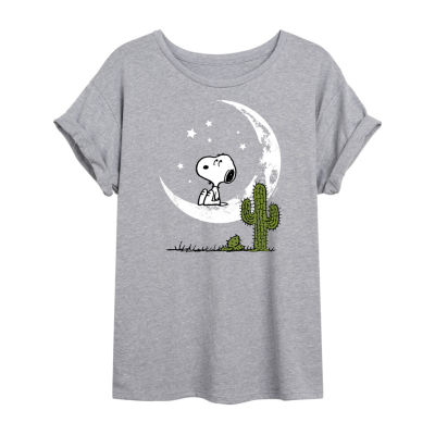 Juniors Snoopy Moon Womens Crew Neck Short Sleeve Graphic T-Shirt