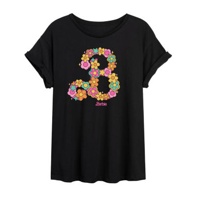 Juniors Barbie Flower Tee Womens Crew Neck Short Sleeve Graphic T-Shirt