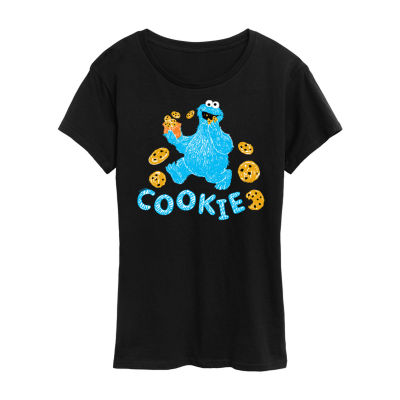 Juniors Cookie Monster Womens Crew Neck Short Sleeve Sesame Street Graphic T-Shirt