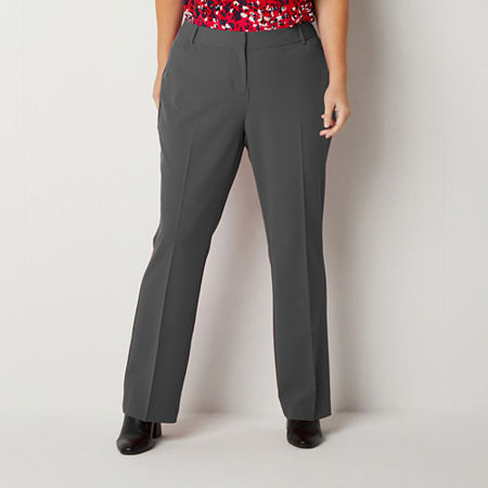 Liz Claiborne Audra Womens Straight Mid Rise Straight Fit Trouser, 26w Short, Gray