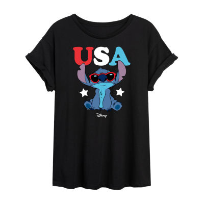 Juniors Stitch Usa Tee Womens Crew Neck Short Sleeve Graphic T-Shirt
