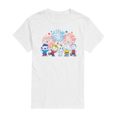 Juniors Peanuts Firework Tee Womens Crew Neck Short Sleeve Snoopy Graphic T-Shirt