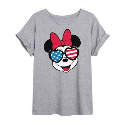 Juniors Minnie Sunglass Tee Womens Crew Neck Short Sleeve Mouse Graphic T-Shirt