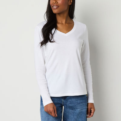 St. John's Bay Womens Tall V Neck Long Sleeve T-Shirt