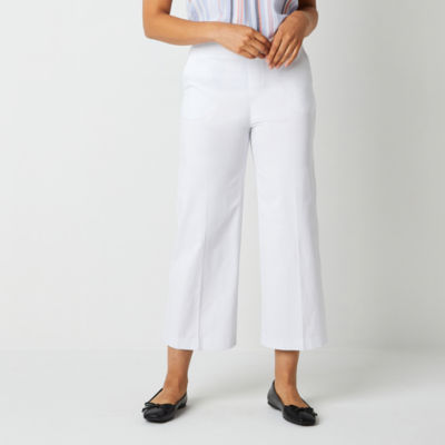 Liz Claiborne Womens Mid Rise Wide Leg PullOn Pants, Color White JCPenney